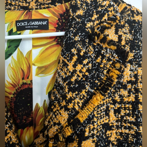 Vintage Dolce and Gabbana Black and Yellow Notch Lapel Tweed Coat - Picture 4 of 9